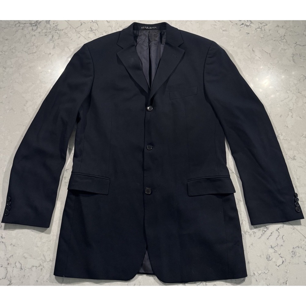Hugo Boss Rossellini Movie Blazer Jacket Mens 42L Navy Blue Virgin Wool Made USA